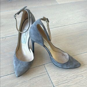 Jimmy Choo Taupe Suede Ankle Strap Heels